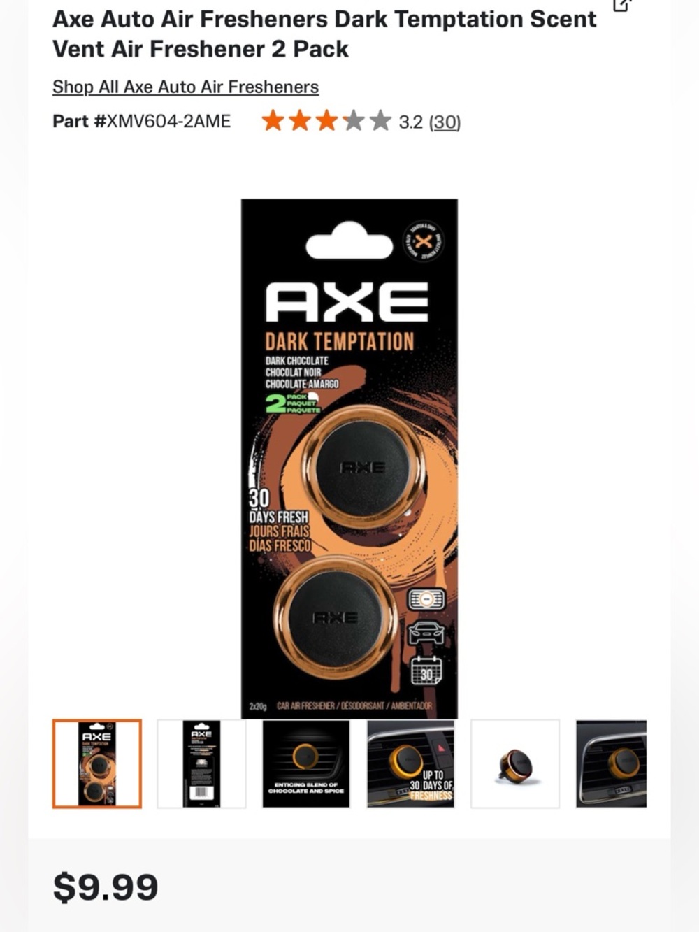 Axe | Bundle Dark Temptation Dark Chocolate 2 Pack 30 Day Fresh Vehicle Smell 2 - Picture 8 of 15